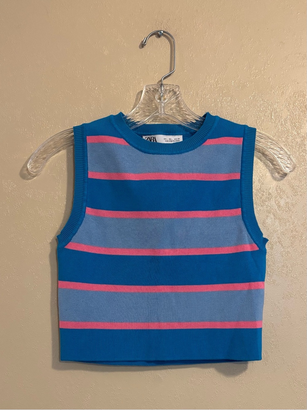 NWOT Zara Striped Knit Cropped Sweater Vest sz L